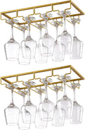 Set van 2 wijnrekjes met 4 rijen, metalen glazenstang, bevestiging onder de kast met schroeven, ophangbaar wijnrek voor thuisbar, keukenbar, café, restaurant