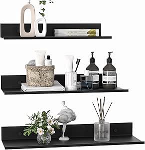 Metalen wandplank, set van 3, zwevende plank, zwart, zonder boren, badkamerplank, doucheplank, waterdicht, moderne wandplank voor decoratie, plank voor
