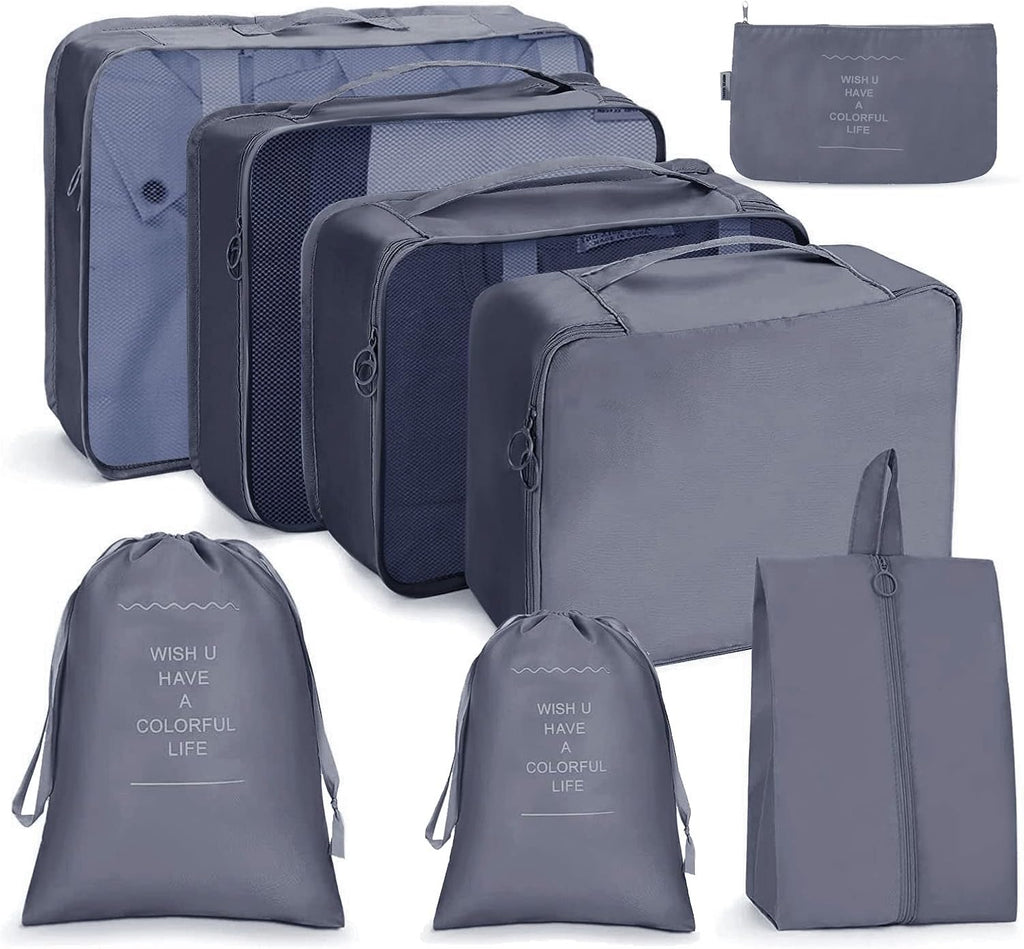 Koffer-organizer-set, opbergkubussen, waterdichte reiskledingzakken, opbergzakken voor koffers, opbergkubussen met toilettas, schoenenzak, USB-kabel