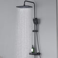 Douchesysteem met thermostaat en glazen plank, douchekraan, complete set met 12-inch regendouchekop, handdouche, 3 straalsoorten, waterbesparend, in