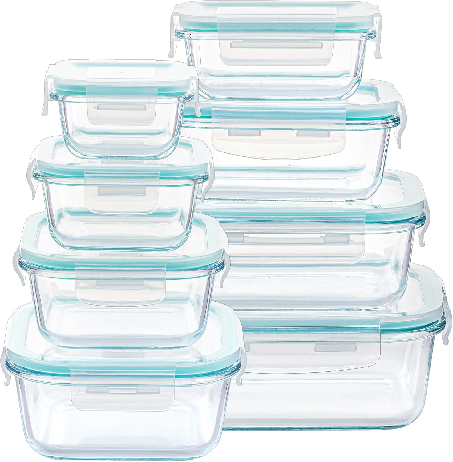 8 glazen potten met deksel, glazen potten voor het bewaren van voedsel met deksel, voorraadpotten voor voedsel, magnetronbestendig, BPA-vrij (groen)