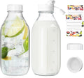 Smoothiefles, set van 2 melkflessen met deksel, glazen flessen van 1 liter om te vullen, herbruikbare smoothieglazen met deksel, ideaal voor sap, melk, milkshakes