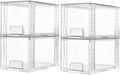 Set van 4 middelgrote stapelbare opberglades, transparante acryl lade-organizers met handgrepen, eenvoudige montage voor badkamer, kast, berging, make-up