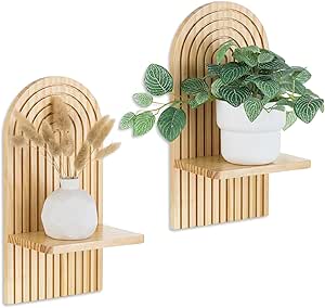 Houten wandplank Boho wanddecoratie: houten wanddecoratie kinderkamer wandplanken kleine plantenplank voor woonkamer slaapkamer (naturel)