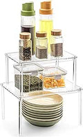Transparant kruidenrek, keukenorganizer, gemonteerde keukenkast-organizer, set van 2 stapelbare kruidenorganizers, keukenhoekrek, mini-rek voor aanrecht