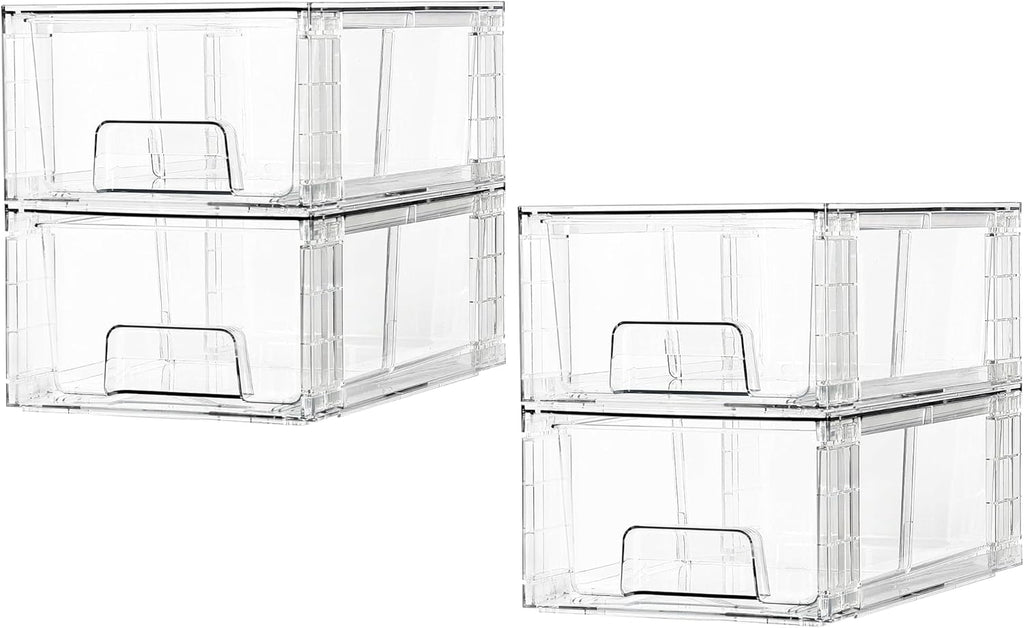 4-delige stapelbare opberglades, doorzichtige acryl lade-organizers met handgrepen, opbergorganizers voor koelkast, badkamer, kast, voorraadkast