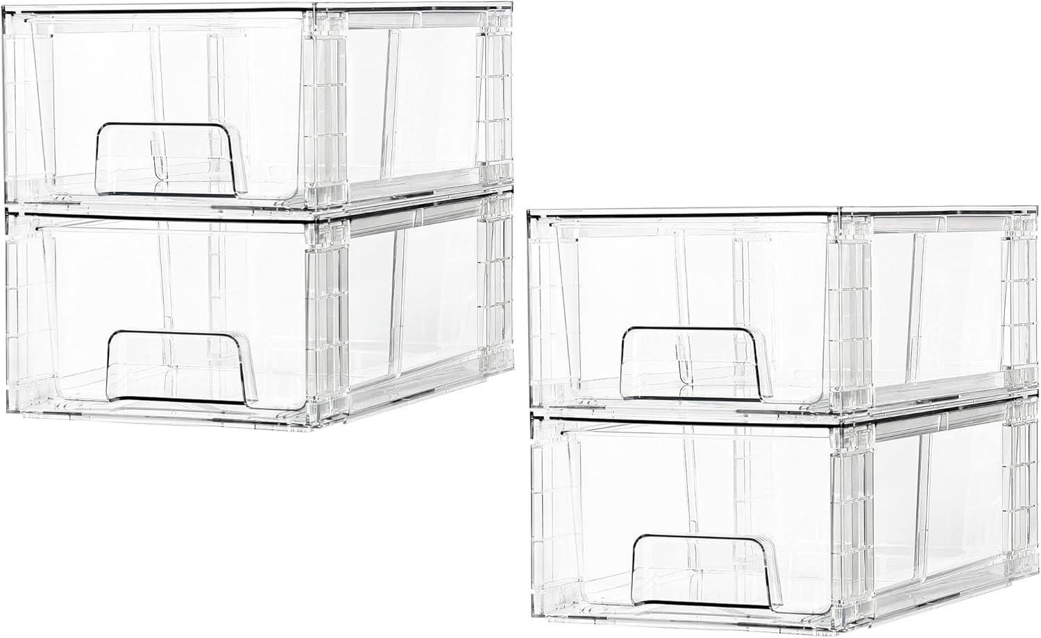 4-delige stapelbare opberglades, doorzichtige acryl lade-organizers met handgrepen, opbergorganizers voor koelkast, badkamer, kast, voorraadkast