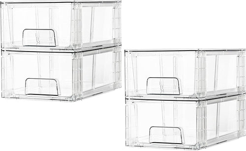 4-delige stapelbare opberglades, doorzichtige acryl lade-organizers met handgrepen, opbergorganizers voor koelkast, badkamer, kast, voorraadkast