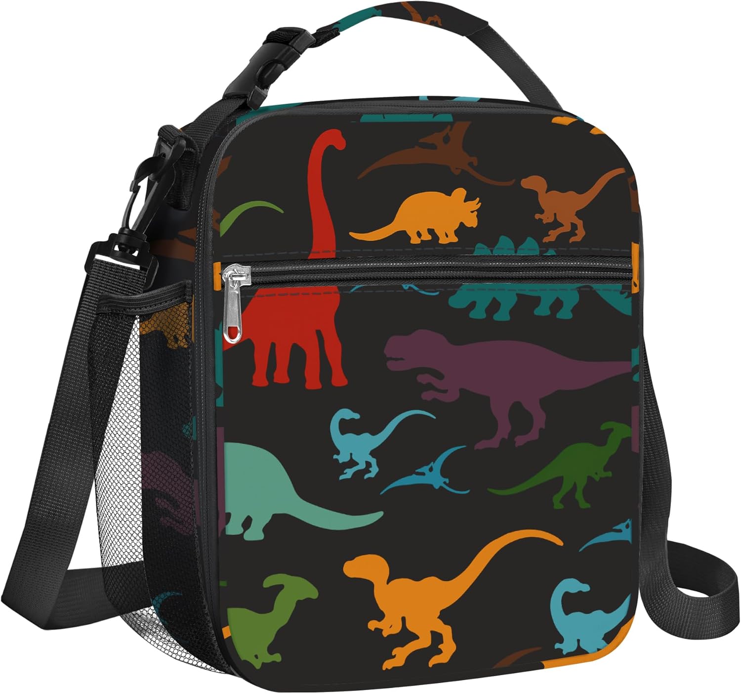 Dinosaurus-koeltas voor kinderen, kleine koeltas „Vulkaan“ voor jongens en meisjes, waterdichte lunchtas voor picknick en school, zwart, dinosaurus