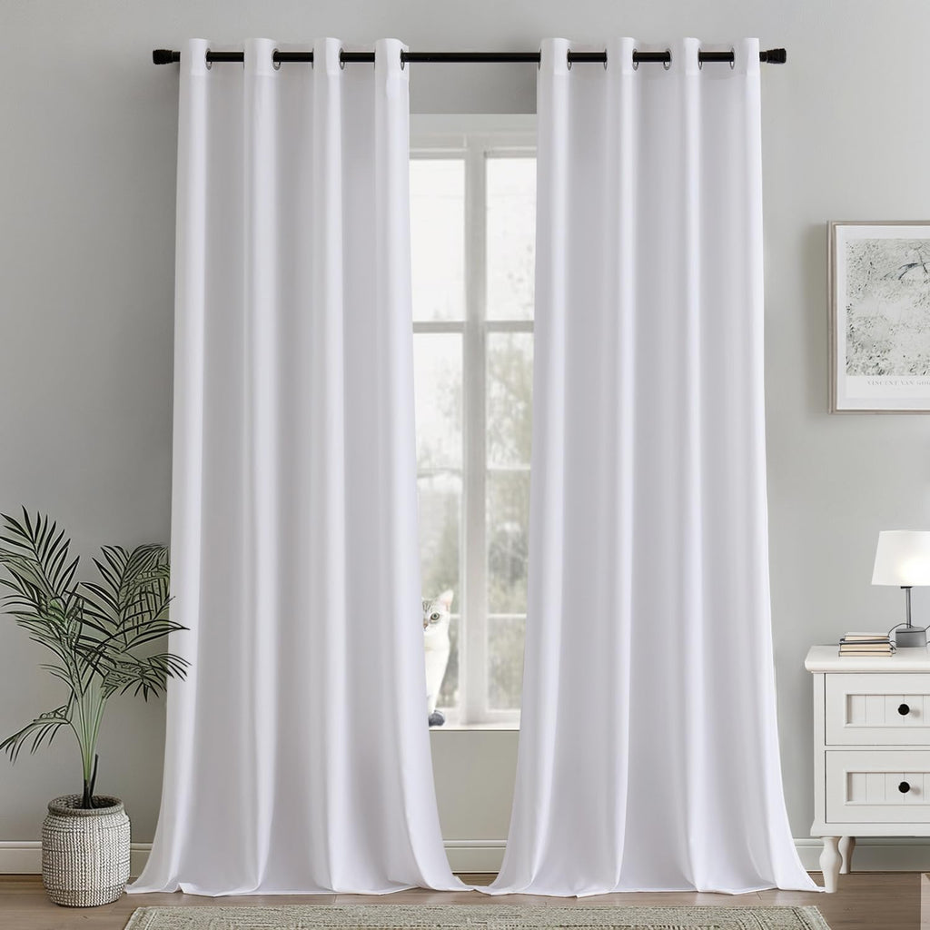 Voile-gordijnen met oogjes, halfdoorzichtig, gordijnen voor winkels, transparant gordijn met oogjes, woonkamer, gordijn met lussen, set van 2, 140 x 260 cm, wit