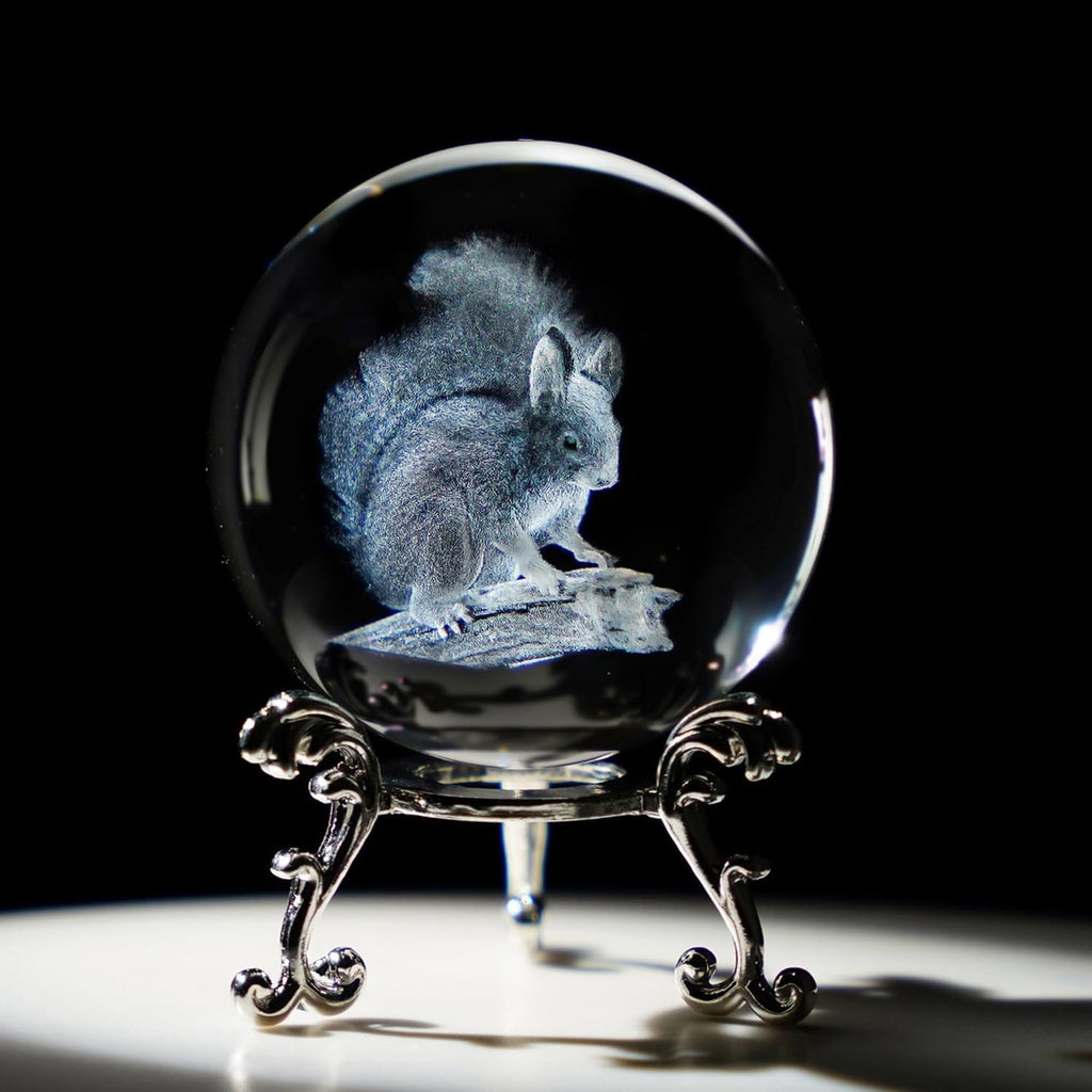3D-kristallen bol, 6,1 cm, lasergravure, verzamelobject, eekhoornfiguur, presse-papier, decoratieve glazen bol