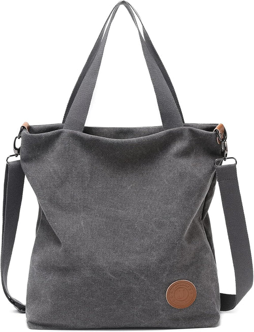 Dames canvas handtas, schoudertas, casual, multifunctionele schoudertassen, groot, voor werk, school, winkelen, vrije tijd en dagelijks gebruik, grijs, casual