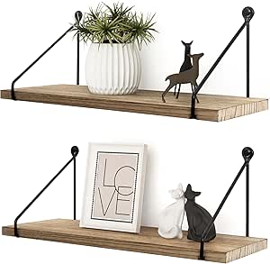 Wandplank Hout Zwart Metaal Rustiek Planken voor muren Natuur Badkamer Kinderkamer Keuken Woonkamer Set van 2