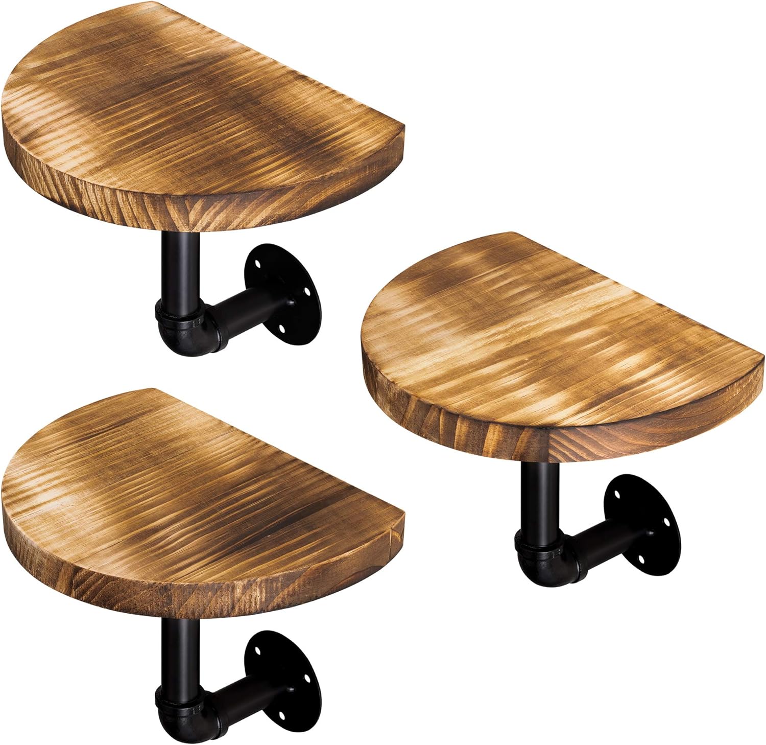 Wandplank van hout en metaal – set van 3 zwevende planken, hangplank – plank voor fotolijsten, decoratieve boeken, bloempotten – eenvoudige montage