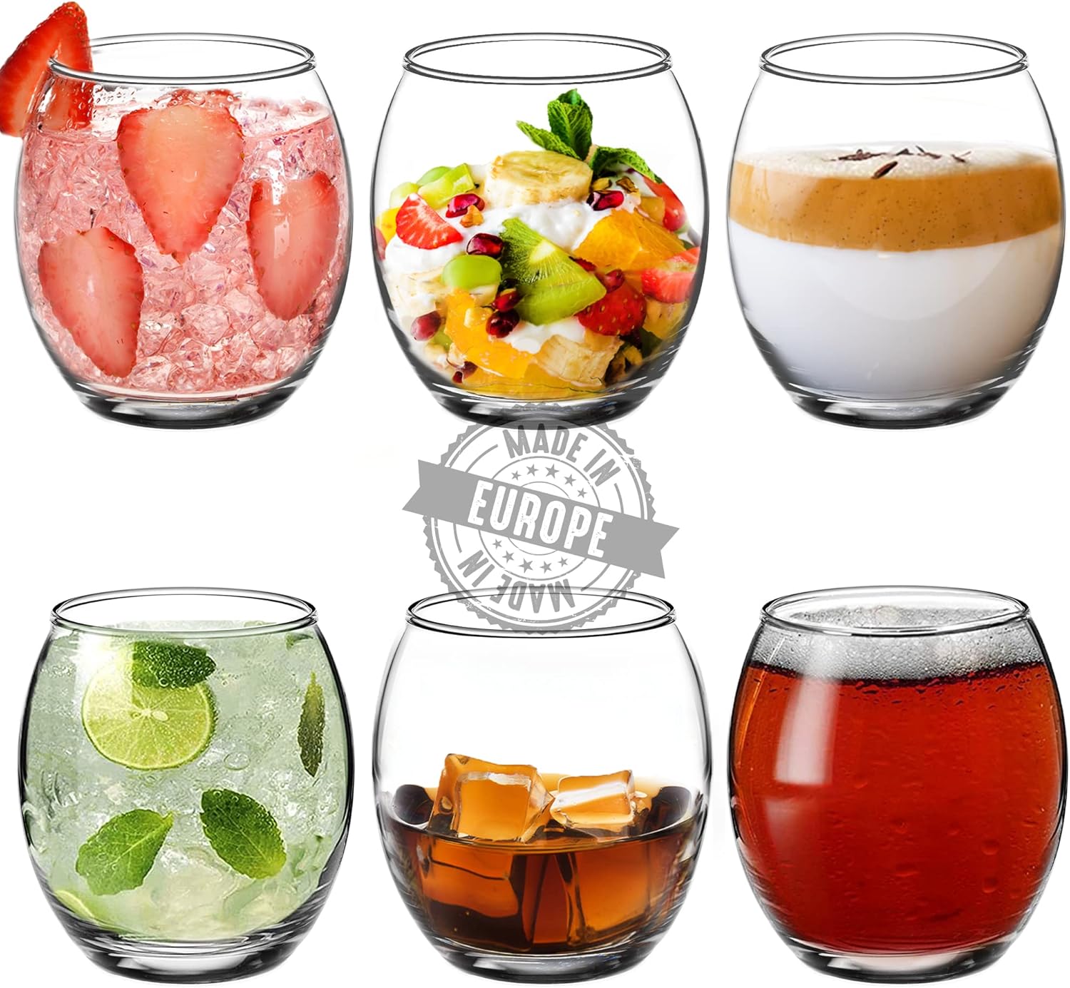 Premium drinkglazen, set van 6, whiskyglazen, 410 ml, 100% loodvrij, dessertglazen, whiskyglazen, sapglazen, bekerglazen, bekerglazen
