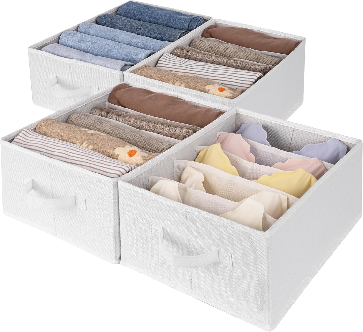 Jeans-organizer, set van 4 broekenorganizers voor in de kledingkast, witte opbergbox, kledingkast, opvouwbare kledingkast-organizer, kleding, T-shirt, trui-organizer