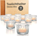 12 theelichthouders, glazen kandelaars, goud, diameter 5,5 cm, elegante glazen theelichthouders als tafeldecoratie voor bruiloften of verjaardagsfeesten