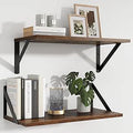 Wandplank 2-delige set, zwevende plank 40 x 20 x 12,3 cm, vintage bruine plank, boekenplank met metalen beugel, wandplank voor woonkamer, badkamer