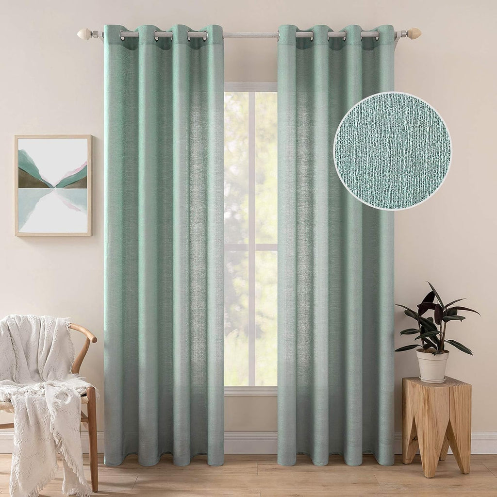 Set van 2 voile gordijnen, transparant linnen gordijn met oogjes, transparante onregelmatige structuur, gordijn met oogjes, raamgordijn, lichtdoorlatend voor de slaapkamer