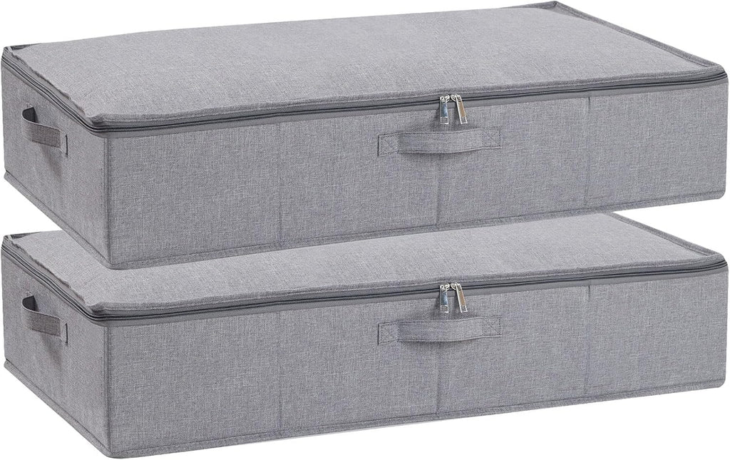 Set van 2 opbergboxen voor onder het bed, opbergbox met deksel, opvouwbare stoffen boxen met verstevigde handgreep en ritssluiting voor dekbedden, dekens, kleding, grijs, 80