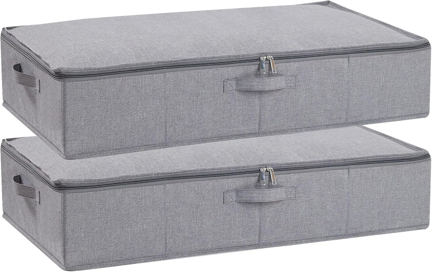 Set van 2 opbergboxen voor onder het bed, opbergbox met deksel, opvouwbare stoffen boxen met verstevigde handgreep en ritssluiting voor dekbedden, dekens, kleding, grijs, 80