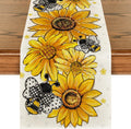 Tafelloper „Zonnebloemen en bijen“ in lente-design, seizoensgebonden zomerse keukentafelversiering, voor binnen, feestdagen, feestversiering, 40 x 140 cm