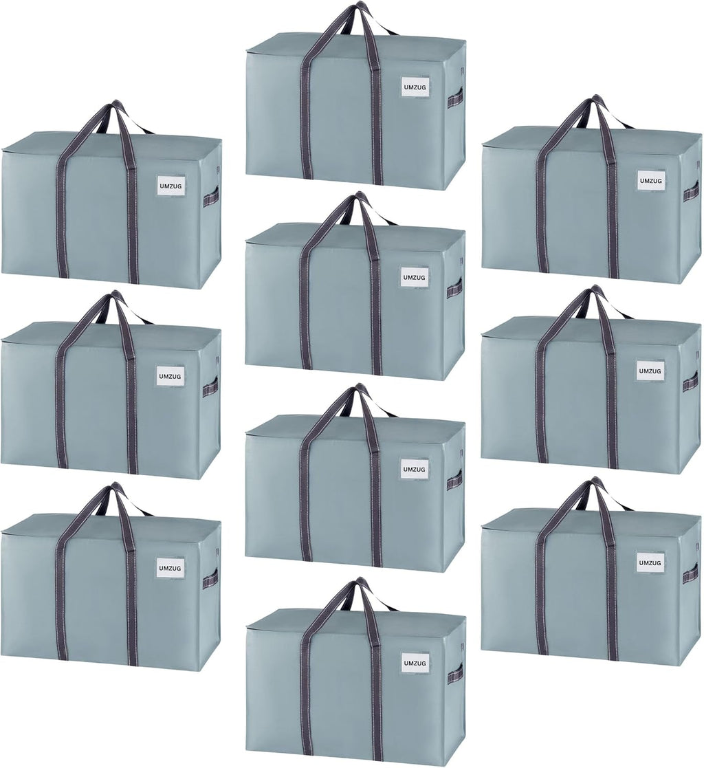 Opbergzak van 102 liter, opbergbox met deksel, verhuiszak met stevige handvatten en ritsen, alternatief voor verhuisdozen, opvouwbare kledingopbergtas (lichtblauw)