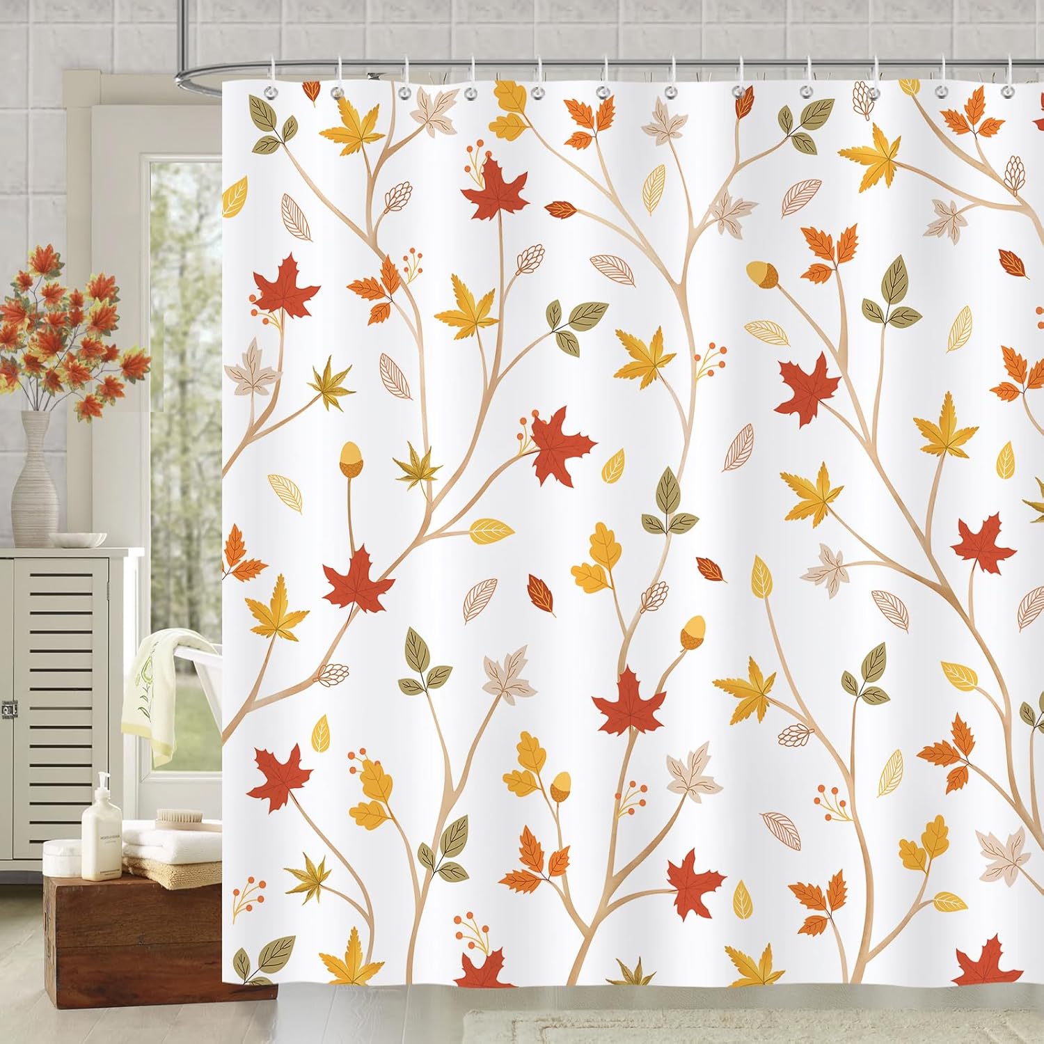 Douchegordijn Esdoornbladeren Natuurlijke bladeren Herfst Planten Gele douchegordijnen 180 x 180 cm Schimmelbestendig Waterdicht Polyesterweefsel Wasbaar Badkamer-C