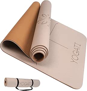 Yogamat antislip, vrij van schadelijke stoffen, met draagriem. Yogamat met uitlijningslijnen. Ideaal als gymnastiekmat, sportmat, fitnessmat,