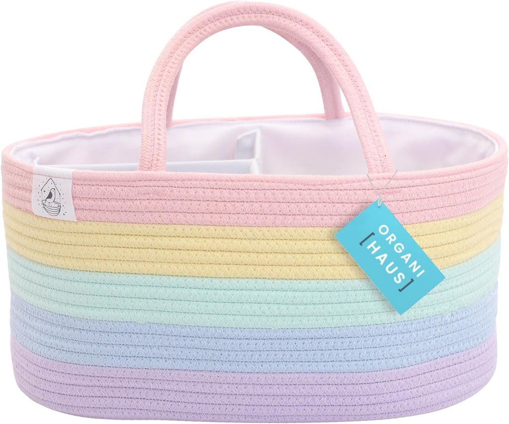 Baby-opbergmand – Opbergmand voor commode en kinderkamer – Cadeaus voor pasgeborenen & baby's, opbergmand met vakken & handvatten – Pastel