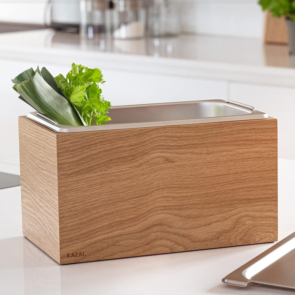 Holma Design bioafvalbak, 4,5 l, vaatwasmachinebestendig en van echt houtfineer, keukencompostbak voor bioafval, eiken