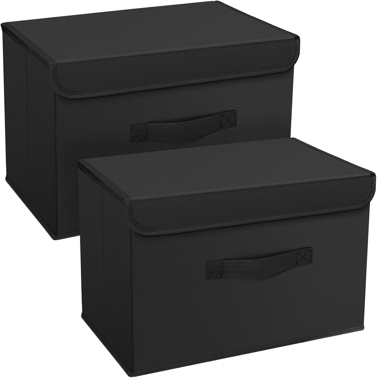 Set van 2 opbergboxen met deksel, opvouwbare opbergbox met handvat, opbergmanden van stof, kledingkast-organizer, opvouwbare box voor kleding, zwart