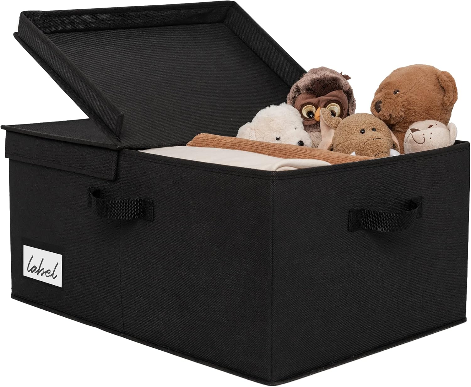 Opbergbox met stoffen deksel, 1 stuks opvouwbare opbergbox met deksel, stoffen opbergbox voor in de kast, extra groot, zwarte opbergmand met deksel voor kleding