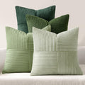 Set van 4 kussenslopen, 50 x 50 cm, corduroy bankkussens, patchwork-serie in groen, decoratieve kussenslopen, vierkante decoratieve kussenslopen voor de bank