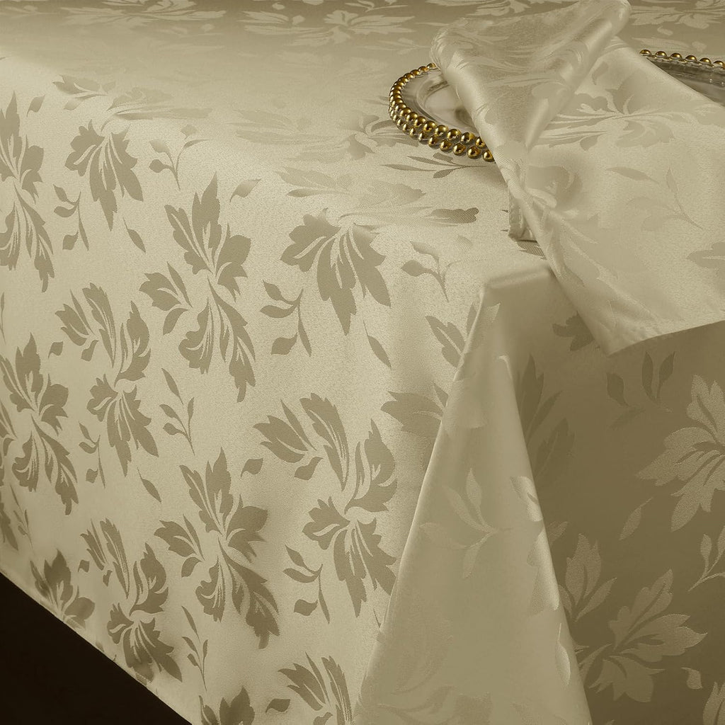 Beige tafelkleed voor buiten, wasbaar, 140 x 240 cm, rechthoekig, bloemen, jacquard-damastpatroon, waterafstotend tafelkleed, tafelkleed voor verjaardagen,