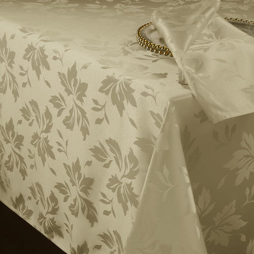 Beige tafelkleed voor buiten, wasbaar, 140 x 240 cm, rechthoekig, bloemen, jacquard-damastpatroon, waterafstotend tafelkleed, tafelkleed voor verjaardagen,