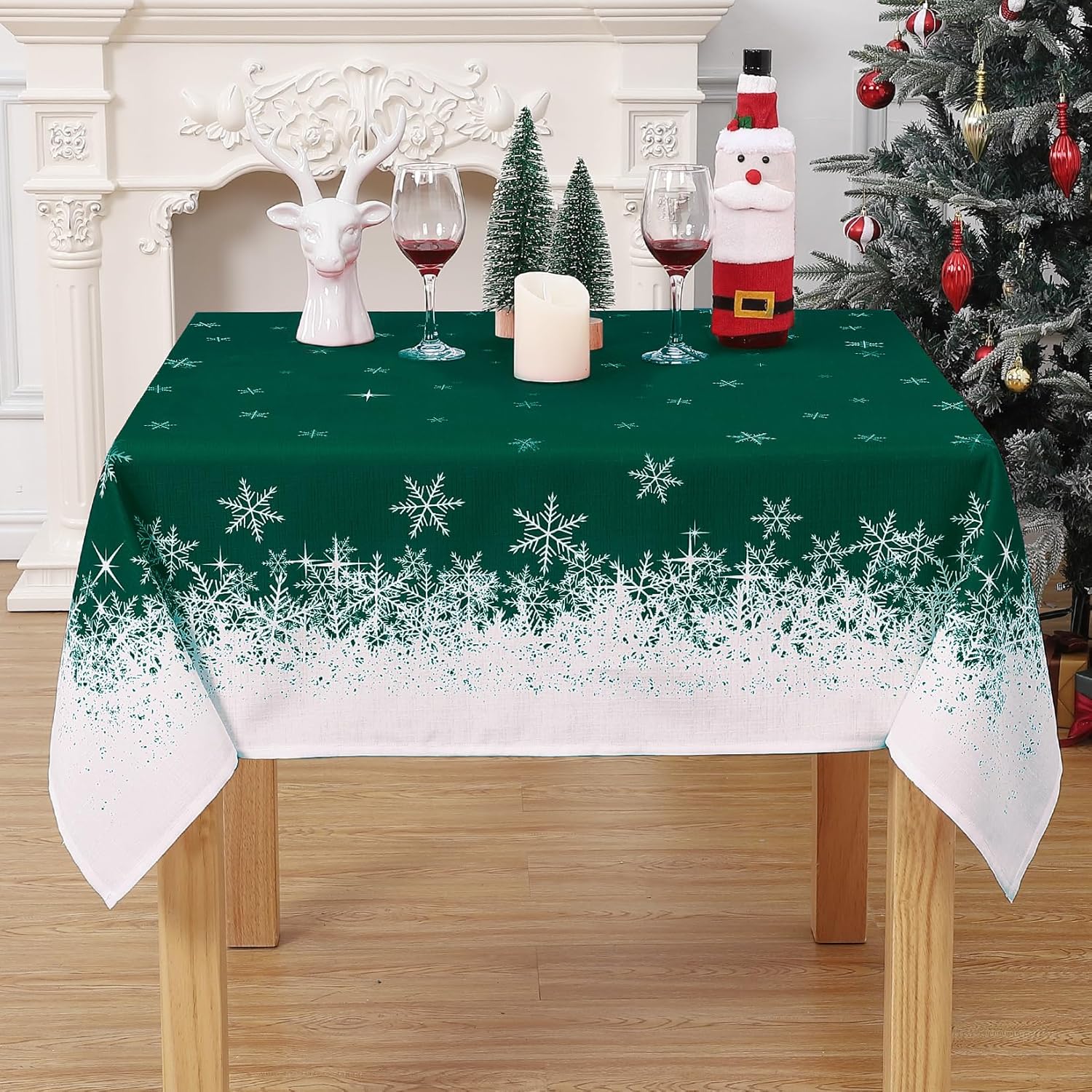Kersttafelkleed, waterafstotend, wasbaar, sneeuwvlokken, vlekbestendig, voor keuken, eetkamer, kerstversiering, tafellinnen, C