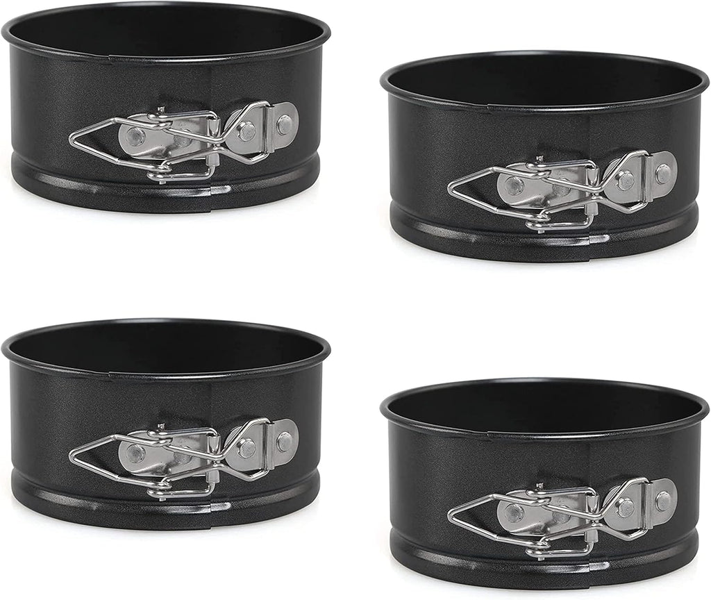 Mini-cakevormen, ronde set, 4-inch springvorm met verwijderbare bodem, antiaanbaklaag, voor cheesecake, taarten en quiches, set van 4