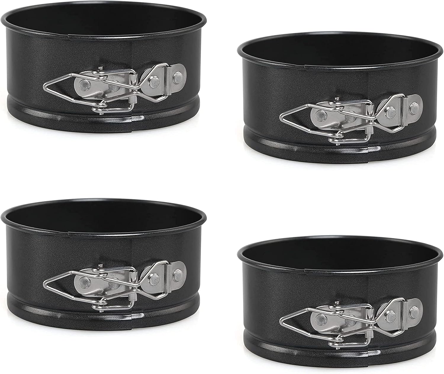 Mini-cakevormen, ronde set, 4-inch springvorm met verwijderbare bodem, antiaanbaklaag, voor cheesecake, taarten en quiches, set van 4