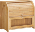 Bamboe broodmand, broodmand met 2 verdiepingen, broodkist, broodbewaarkist met roldeksel en vitrine, broodbak voor broodjes en gebak, voor in de keuken en
