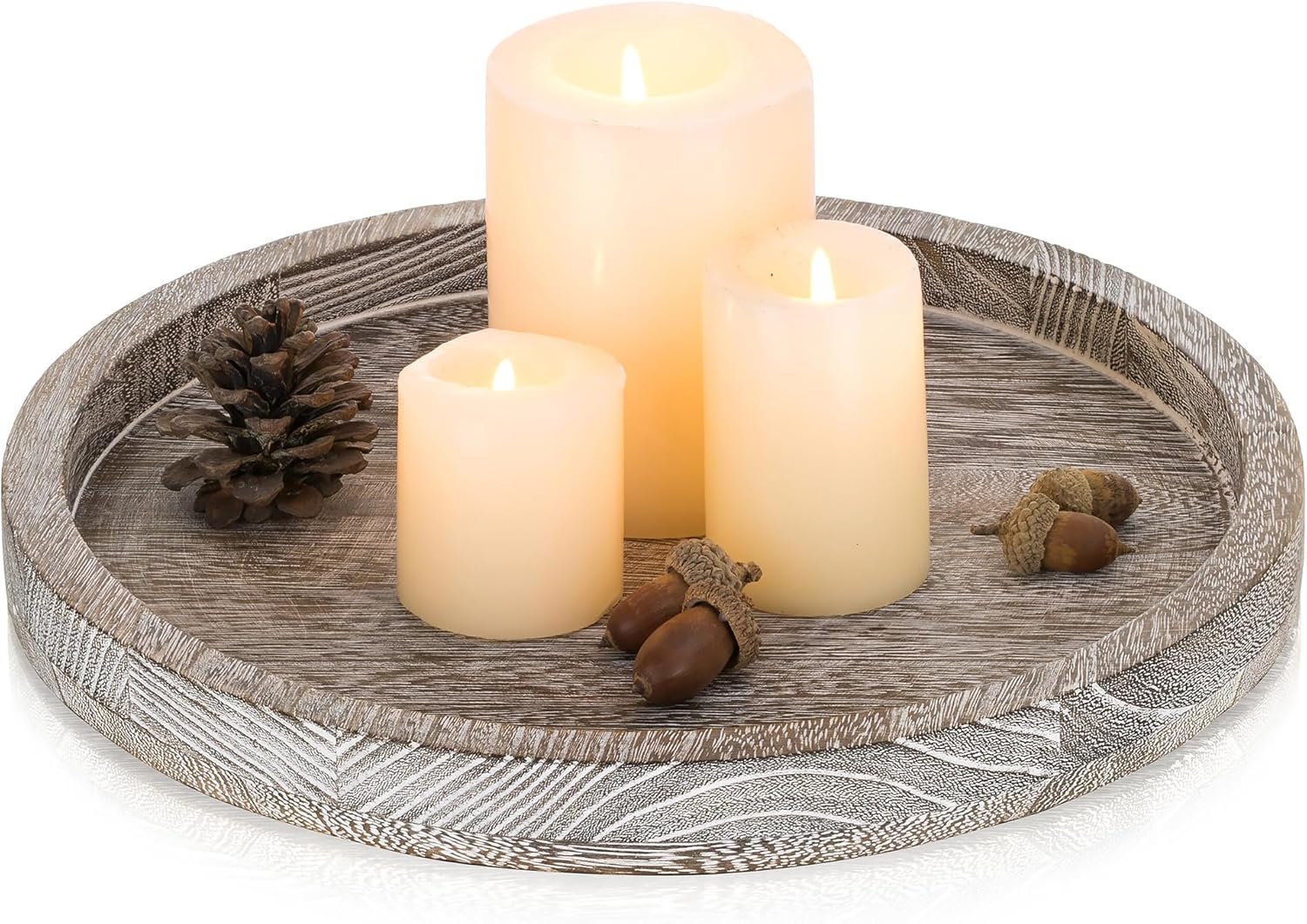 Rond houten dienblad, houten dienblad decoratie – 30 cm kaarsenplateau in landhuisstijl, decoratief dienblad, rustieke tafeldecoratie, salontafel, kandelaar