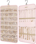 Ging sieradenorganizer-opbergrol met ophanghaak, metalen haken, dubbelzijdige sieradenhouder voor oorbellen, kettingen, ringen aan kast, muur, deur, 1 stuk