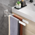 Handdoekhouder, boren, roestvrij staal 304, handdoekstang, dubbele handdoekhouder, rechthoekig, wandhanddoekhouder voor badkamer en keuken, 38 cm, zilver