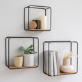 Kazai Jona wandrek-set, 3-delig hangrek van metaal en echt houtfineer, wanddecoratie en rek voor badkamer, woonkamer, keuken, slaapkamer