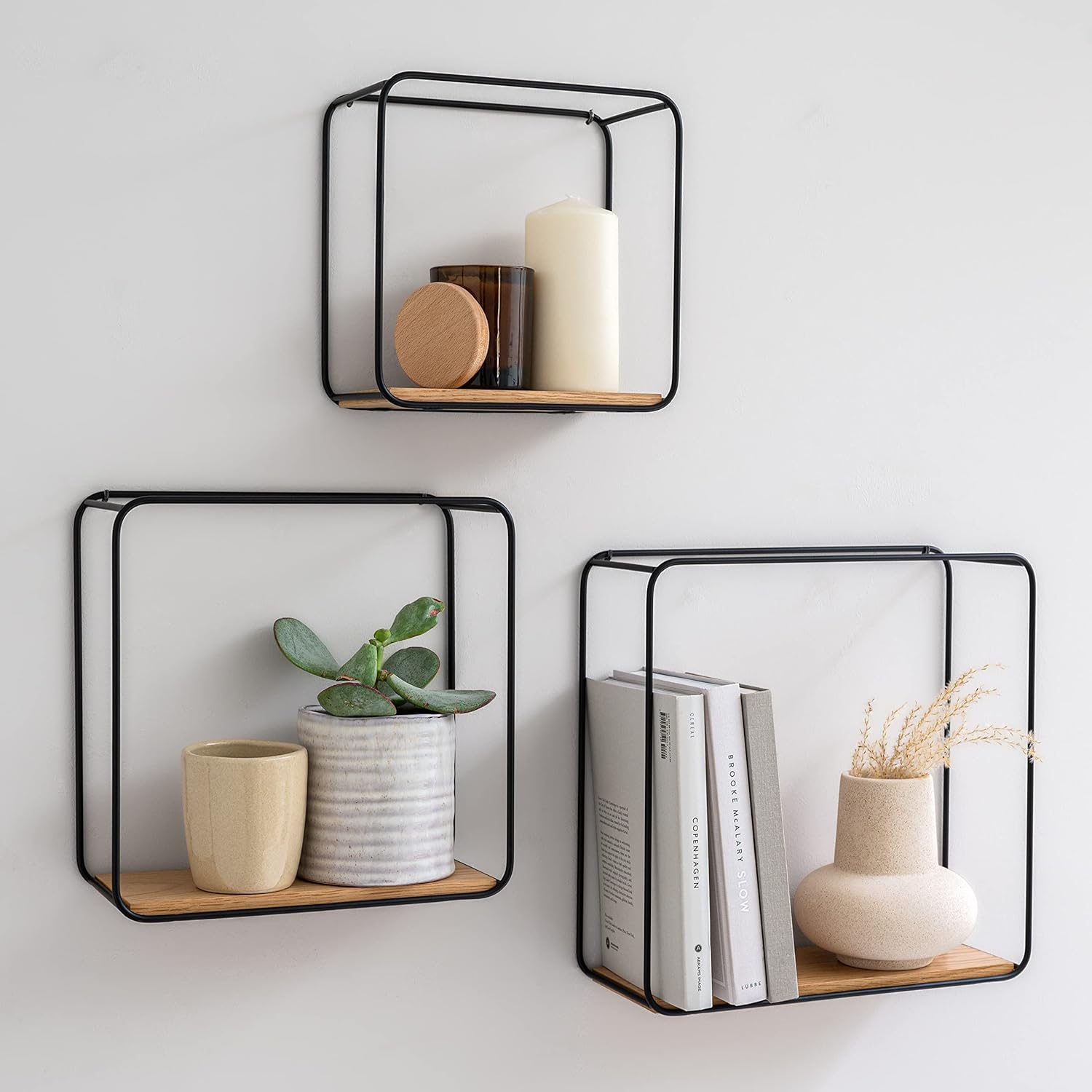 Kazai Jona wandrek-set, 3-delig hangrek van metaal en echt houtfineer, wanddecoratie en rek voor badkamer, woonkamer, keuken, slaapkamer