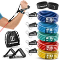 Set weerstandsbanden met 5 weerstanden – fitnessbanden met handgreep en deuranker van natuurlijk latex, weerstandsbanden voor spieropbouw en thuistraining