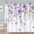 Douchegordijn Paarse bloemen Vlinders Aquarel Bloemen Bladeren Douchegordijnen 180 x 180 cm Schimmelbestendig Waterdicht Polyesterweefsel Wasbaar Badkamer