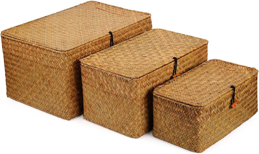 Zeegrasmand met deksel, natuurlijk materiaal