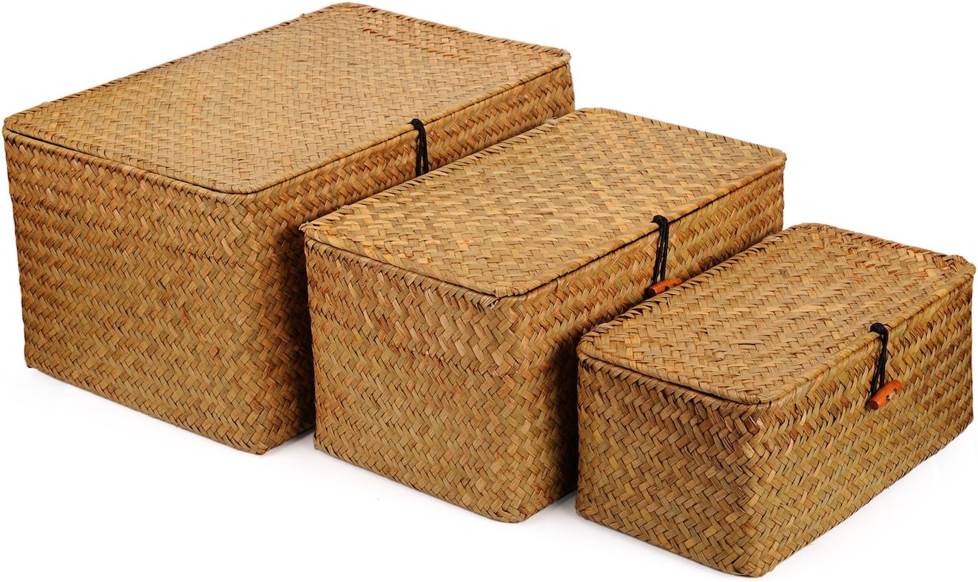 Zeegrasmand met deksel, natuurlijk materiaal