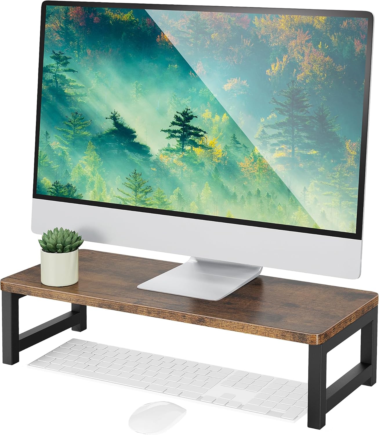 Vintage monitorstandaard van hout, beeldschermverhoger voor laptop, computer, notebook, iMac, pc, desktop met opbergruimte voor thuis en op kantoor, 55 x 23 x 14